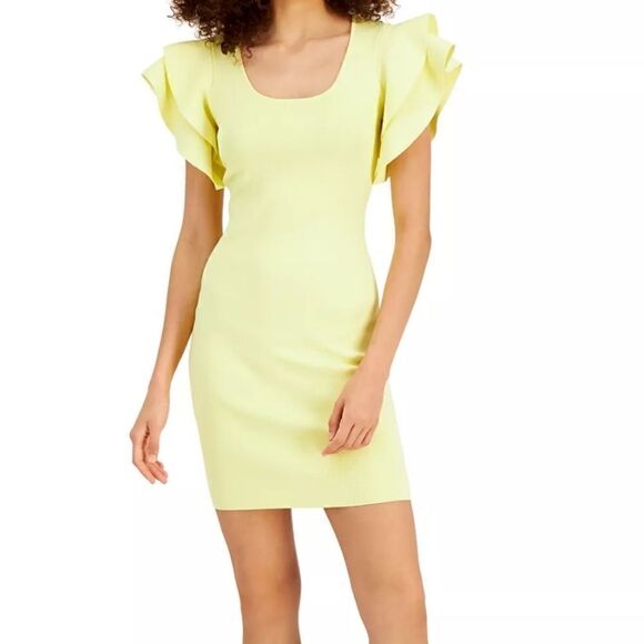 International Concepts Yellow  Ruffle Sweater Dress Sz Small NWT - Picture 1 of 9